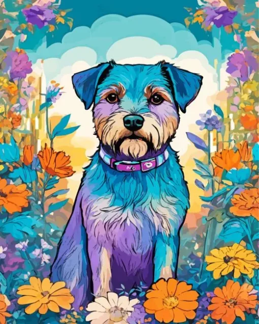 Schnauzer In Flowers Diamond Painting