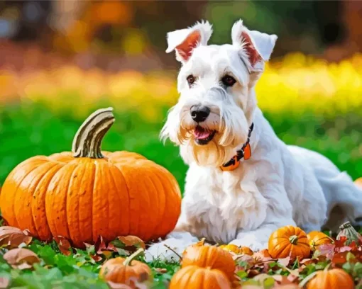 Schnauzer With Pumpkins Diamond Painting