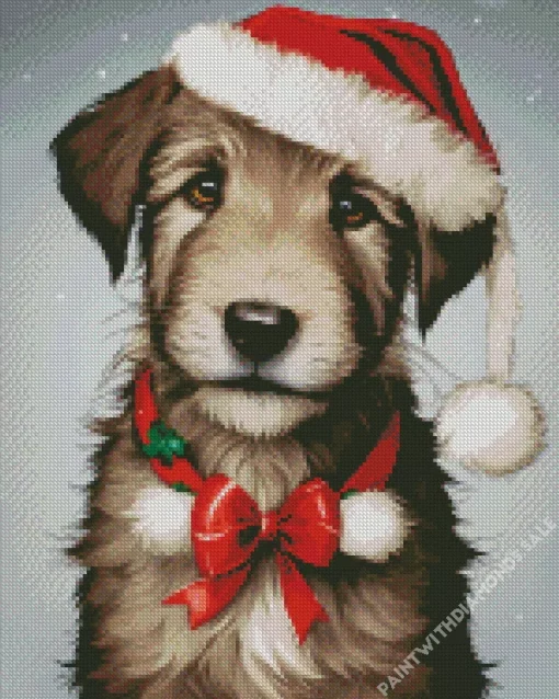 Schnauzer With Santa Hat Diamond Painting