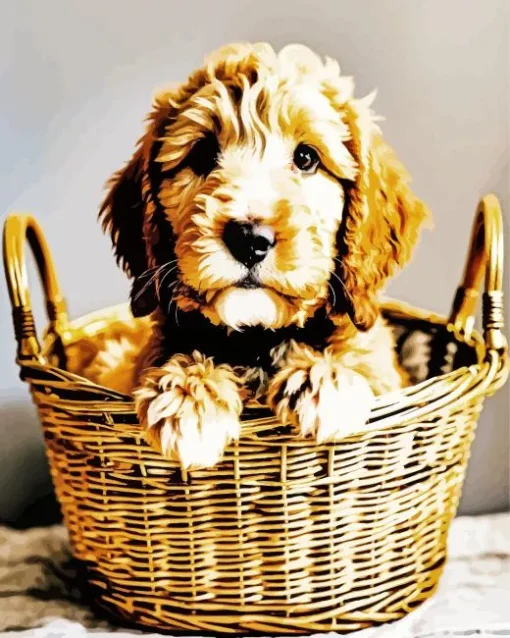 Sheepadoodle In A Basket Diamond Painting