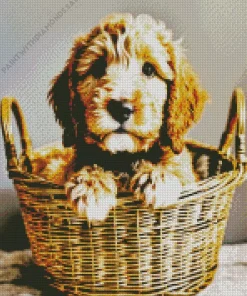 Sheepadoodle In A Basket Diamond Painting