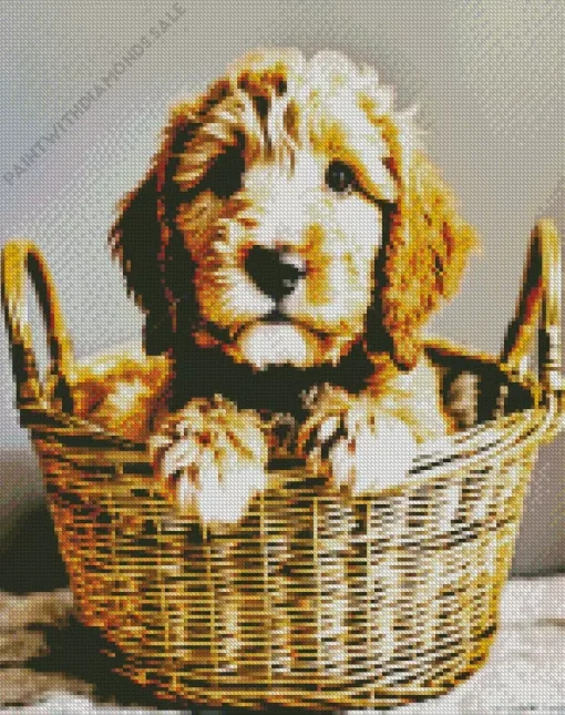 Sheepadoodle In A Basket Diamond Painting