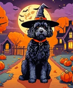 Sheepadoodle In Halloween Hat Diamond Painting