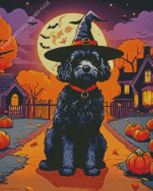 Sheepadoodle In Halloween Hat Diamond Painting