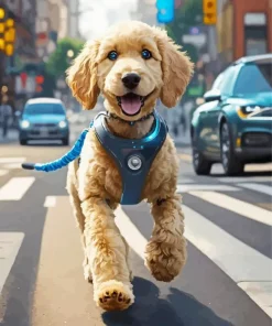 Sheepadoodle In Street Diamond Painting