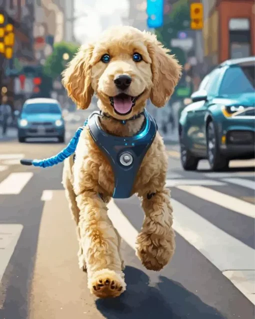 Sheepadoodle In Street Diamond Painting