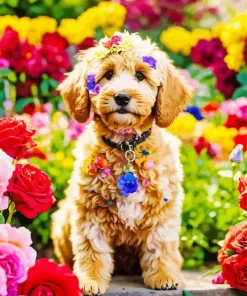 Sheepadoodle With Flowers Diamond Painting