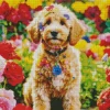 Sheepadoodle With Flowers Diamond Painting