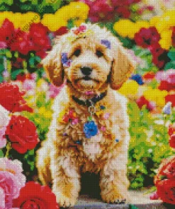 Sheepadoodle With Flowers Diamond Painting