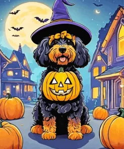 Sheepadoodle With Pumpkins Diamond Painting