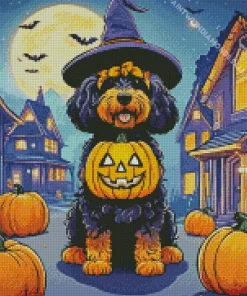 Sheepadoodle With Pumpkins Diamond Painting