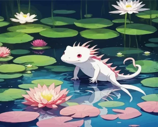 White and pink axolotl Diamond Paints