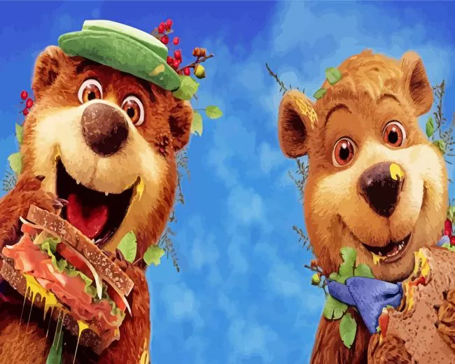 Yogi bear characters eating Diamond By Numbers Yogi Bear Characters Eating Diamond Painting