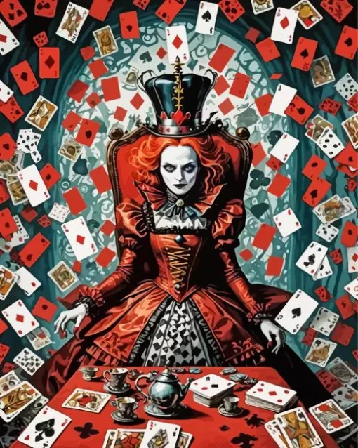 alice in wonderland red queen Diamond With Numbers