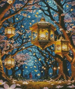 Almond Blossom And Lanterns Diamond Painting