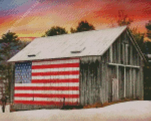 Aesthetic Barn With American Flag Diamond Paintings