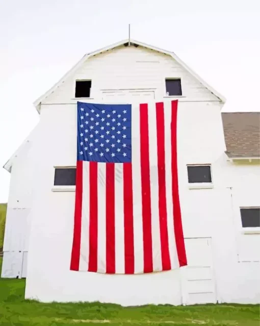 Barn With American Flag Diamond Paintings