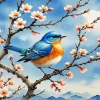 Blue Bird And Almond Blossom Diamond Painting