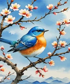 Blue Bird And Almond Blossom Diamond Painting