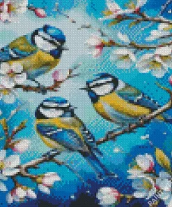 Blue Birds And Almond Blossom Diamond Painting