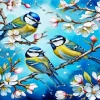 Blue Birds And Almond Blossom Diamond Painting