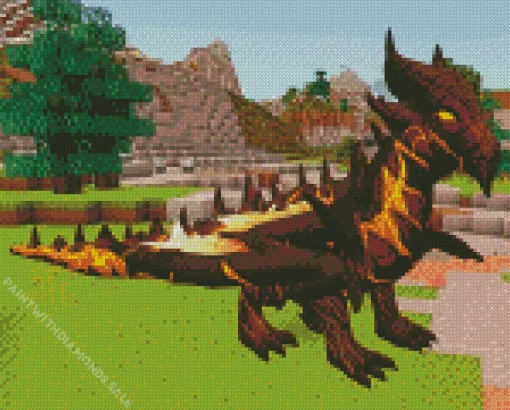 Brown Minecraft Dragon Diamond Painting