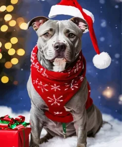 Christmas Pit Bull Diamond Painting