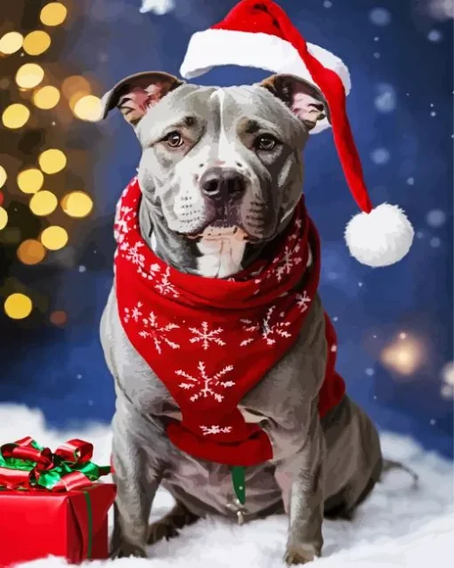 Christmas Pit Bull Diamond Painting