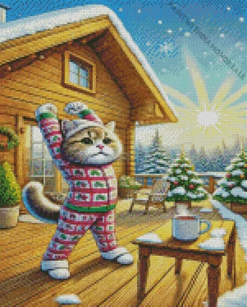 Christmas Morning Cat Diamond Painting