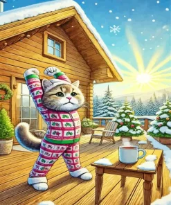 Christmas Morning Cat Diamond Painting