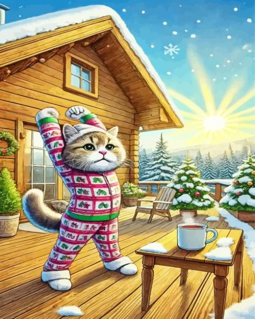 Christmas Morning Cat Diamond Painting