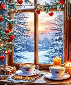 Christmas Morning Coffee Art Diamond Painting