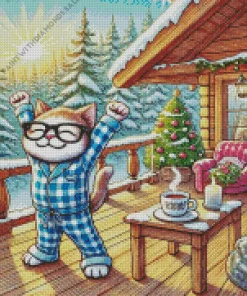 Christmas Morning Happy Cat Diamond Painting