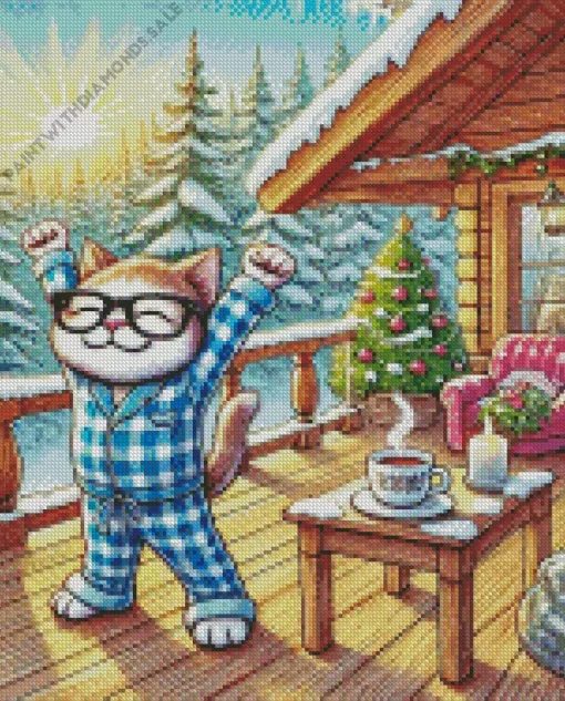 Christmas Morning Happy Cat Diamond Painting