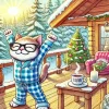 Christmas Morning Happy Cat Diamond Painting