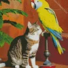 Cute Cat And Parakeet Diamond Painting