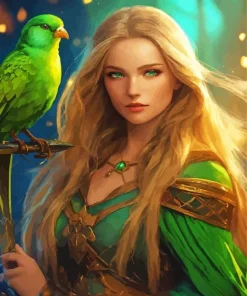 Cute Girl With Parakeet Diamond Painting