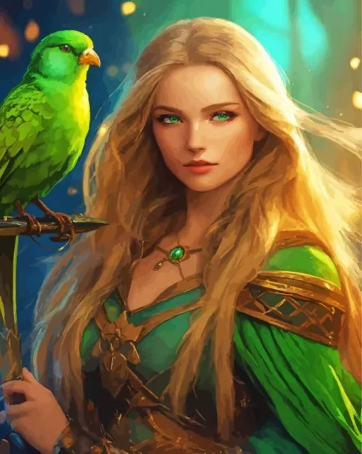 Cute Girl With Parakeet Diamond Painting