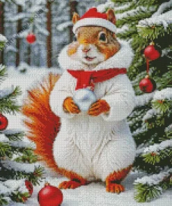 Squirrel In A Christmas Morning Diamond Paintings