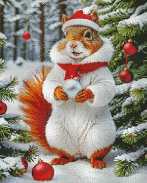 Squirrel In A Christmas Morning Diamond Paintings