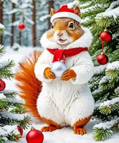 Squirrel In A Christmas Morning Diamond Paintings