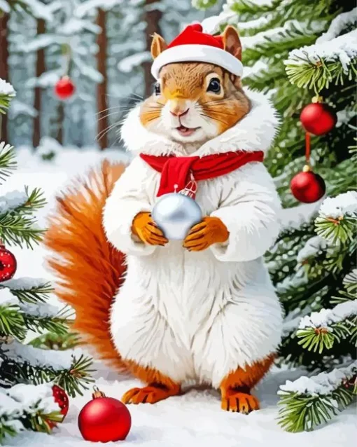 Squirrel In A Christmas Morning Diamond Paintings