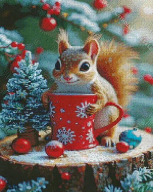 Christmas Morning Squirrel Diamond Painting