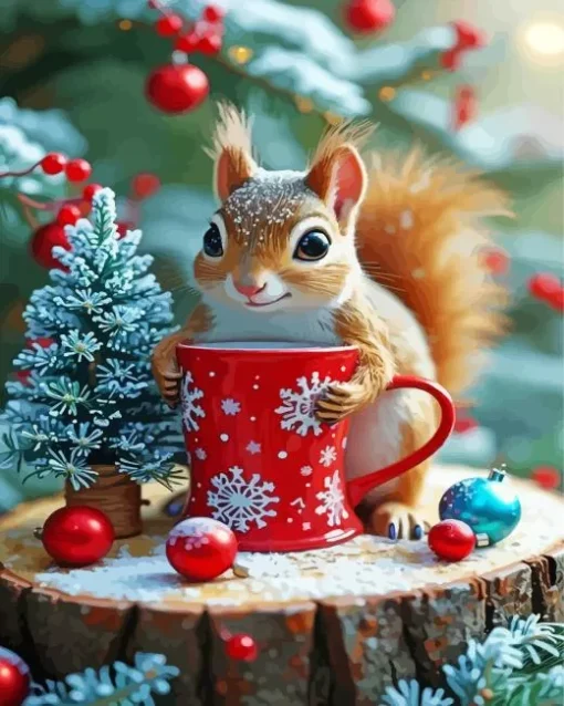 Christmas Morning Squirrel Diamond Painting