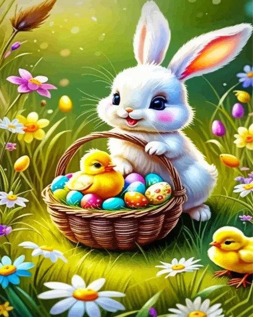 Easter Bunny And Chick Diamond Painting