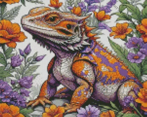 Floral Bearded Dragon Diamond Painting