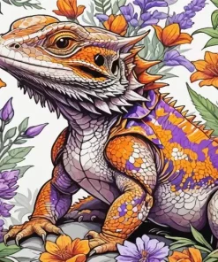 Floral Bearded Dragon Diamond Painting