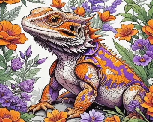 Floral Bearded Dragon Diamond Painting