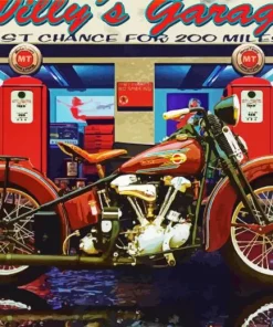 harley davidson in gas station Diamond Paints