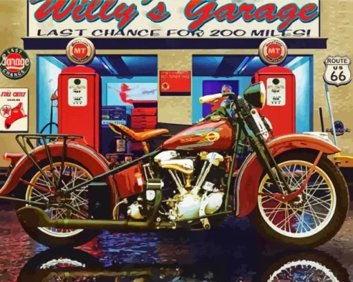 harley davidson in gas station Diamond Paints